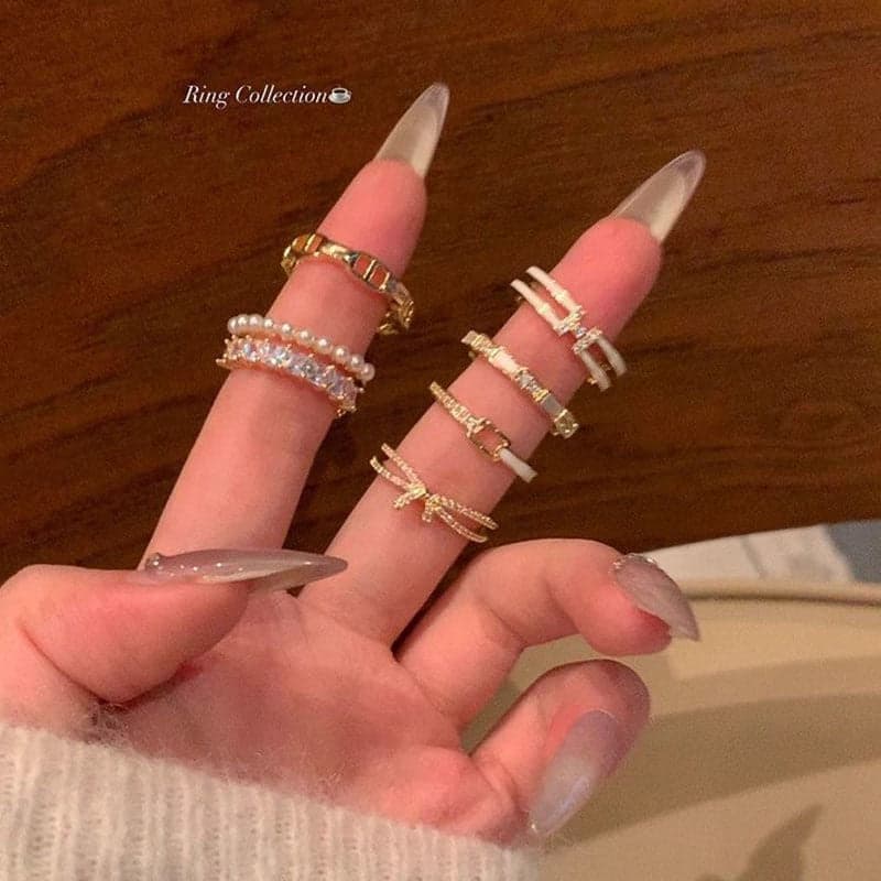 Elegant Pearl & Bow Open Rings – Adjustable Light Luxury Statement Rings for Women