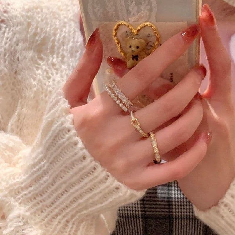 Elegant Pearl & Bow Open Rings – Adjustable Light Luxury Statement Rings for Women