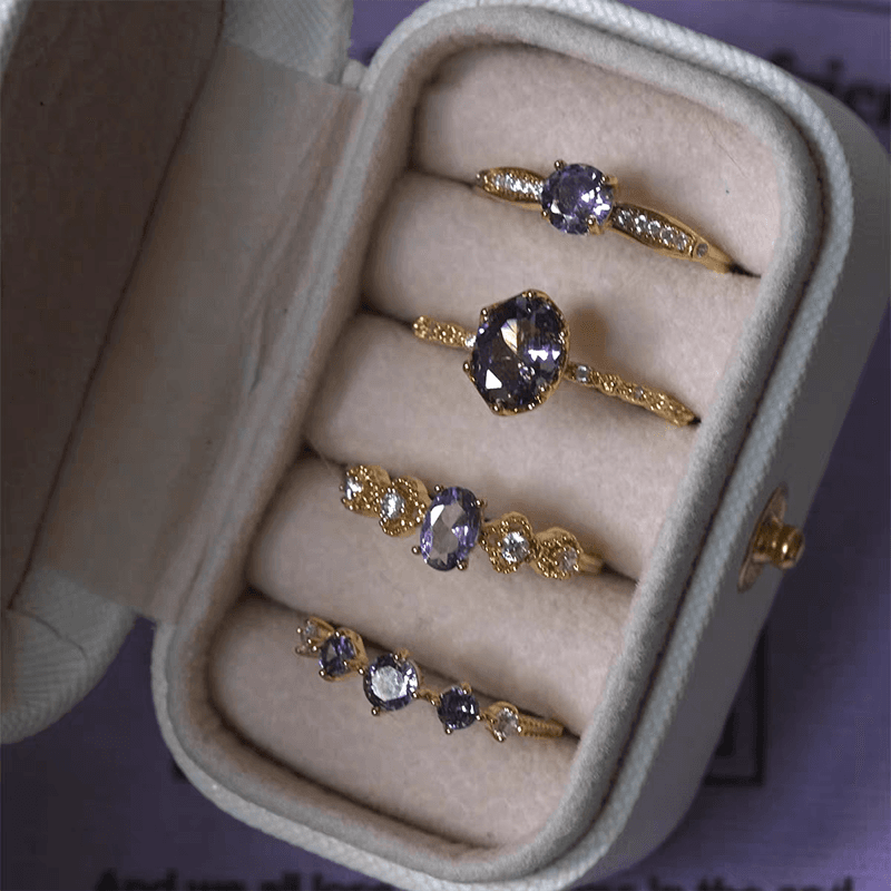 French Retro Purple Open Ring – Sparkling Vintage-Inspired Statement Ring for Women