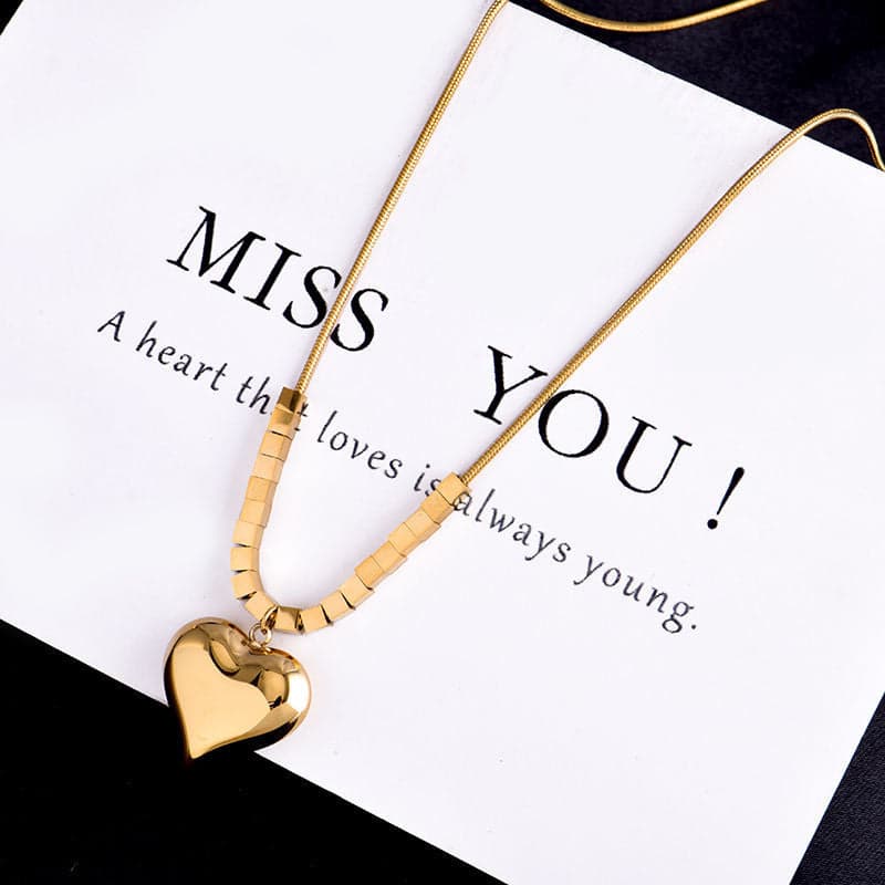 Delicate Heart & Lucky Cube Titanium Steel Necklace – Sweet Party-Ready Clavicle Chain
