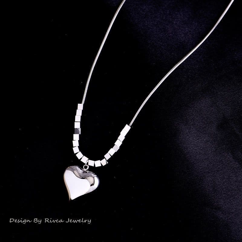 Delicate Heart & Lucky Cube Titanium Steel Necklace – Sweet Party-Ready Clavicle Chain