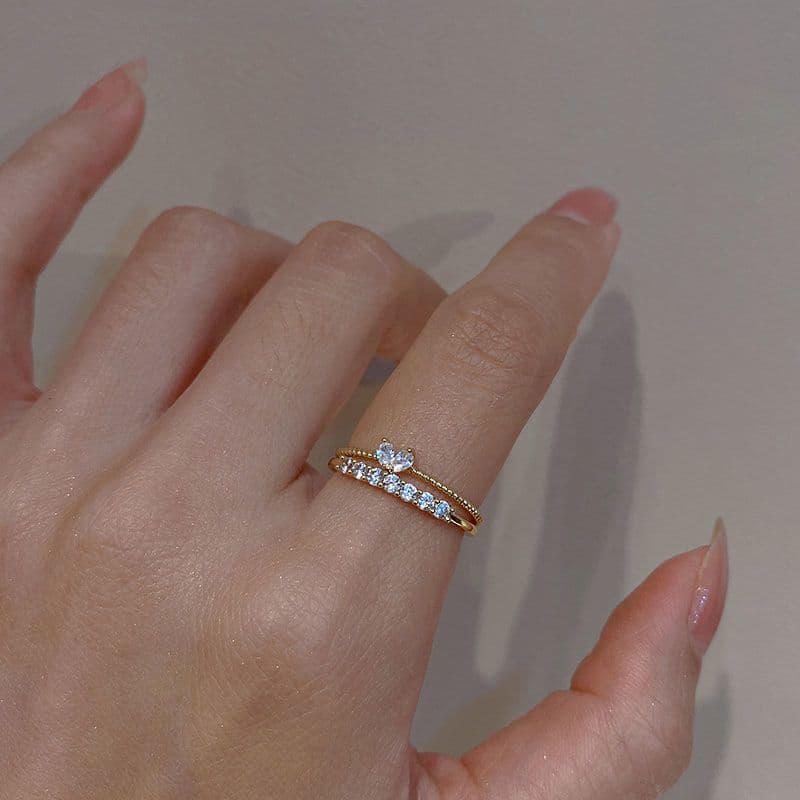 Exquisite Zircon Heart Ring Set – Light Luxury Couple Rings for Women