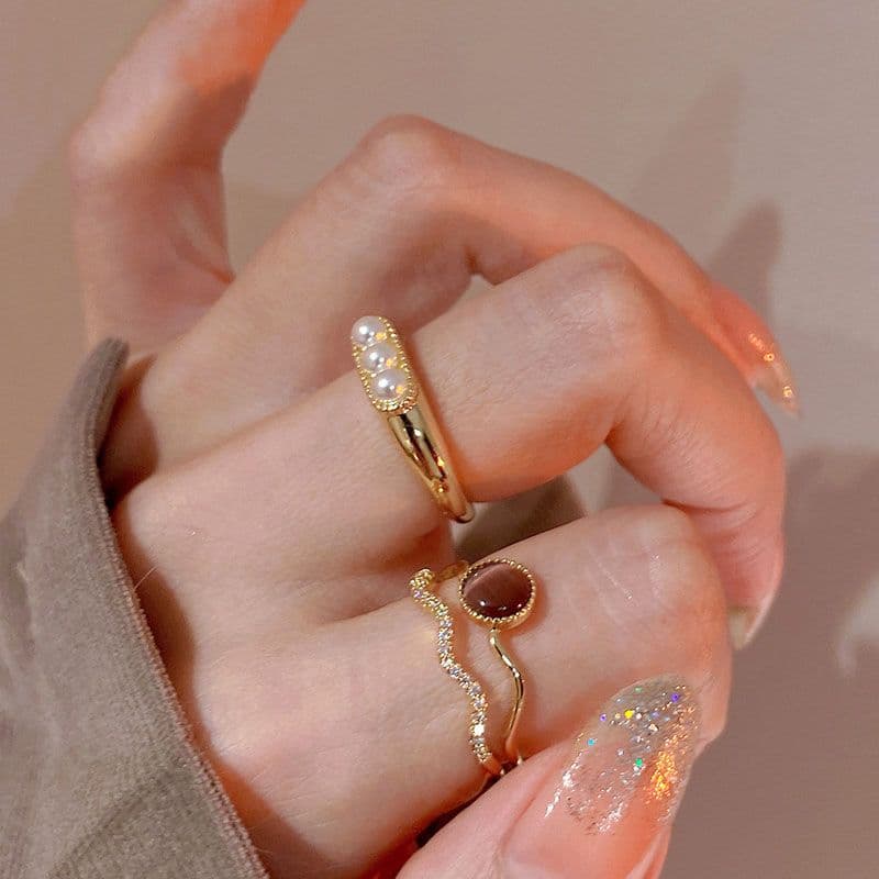 French Retro Cat’s Eye Double-Layer Ring – INS Style Adjustable Luxury Ring for Women
