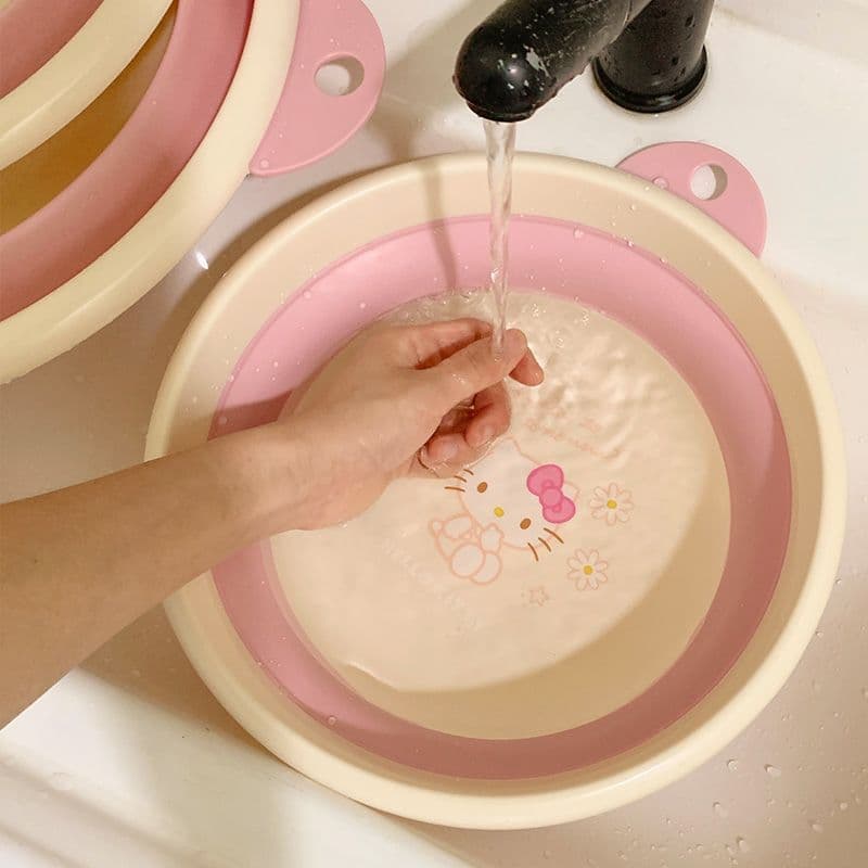 Hello Kitty Foldable Wash Basin – Portable & Thickened Sanrio Face Washing Bowl for Home or Dorm