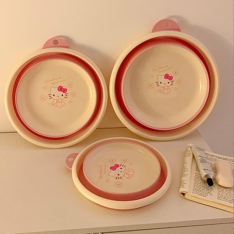 Hello Kitty Foldable Wash Basin – Portable & Thickened Sanrio Face Washing Bowl for Home or Dorm
