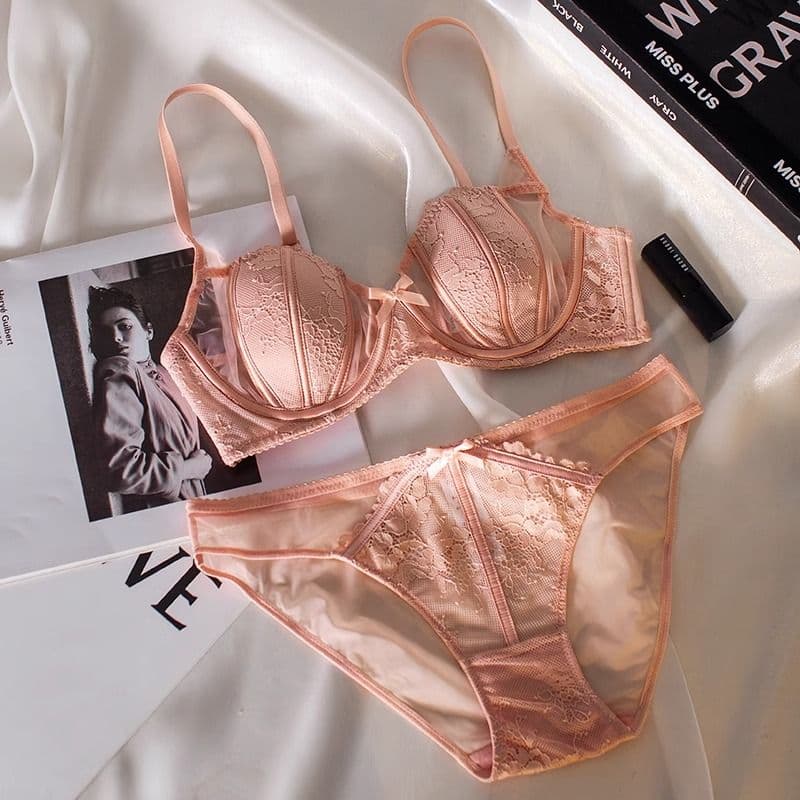 French Sheer Lace Red Bra for Large Bust Minimizing Support