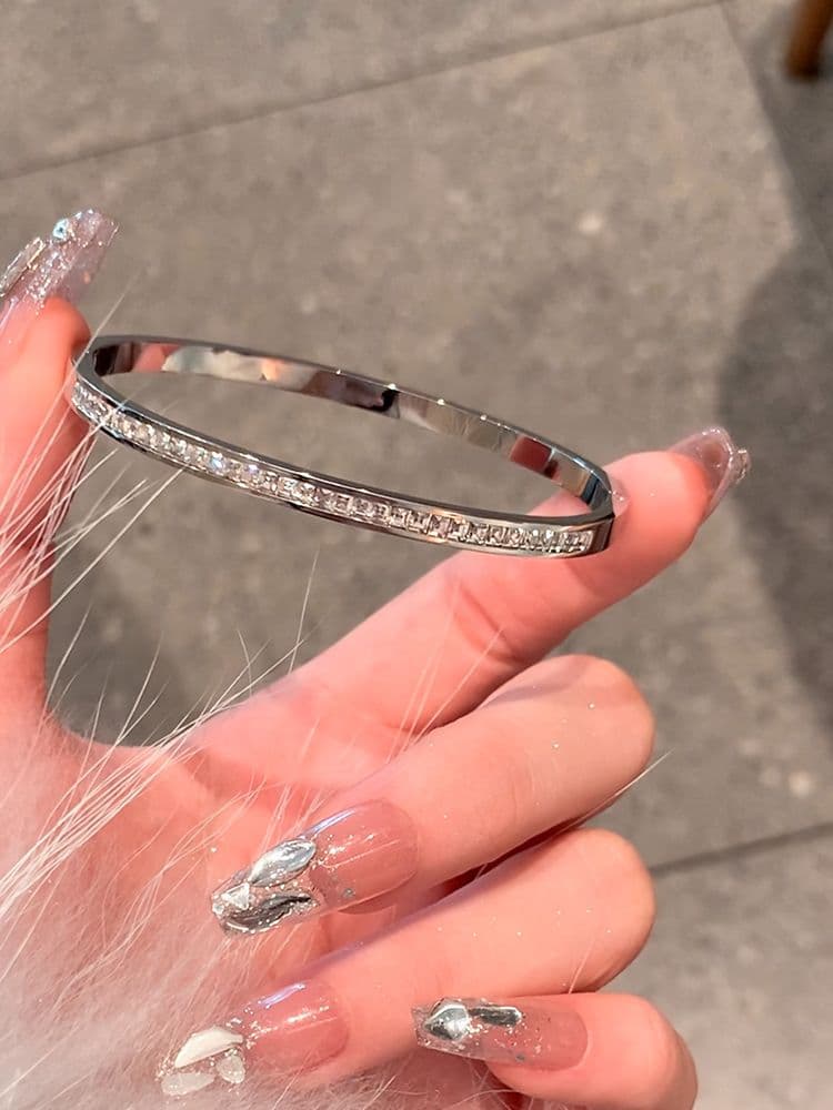 Full Crystal Titanium Steel Bangle Luxury Sparkle Design