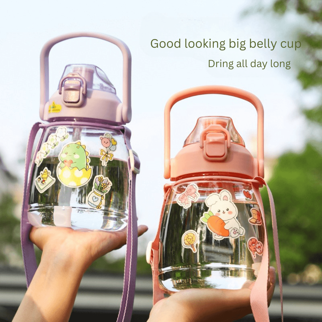 Internet celebrity big belly cup large capacity children's plastic water cup summer portable kettle student straw cup portable kettle customization