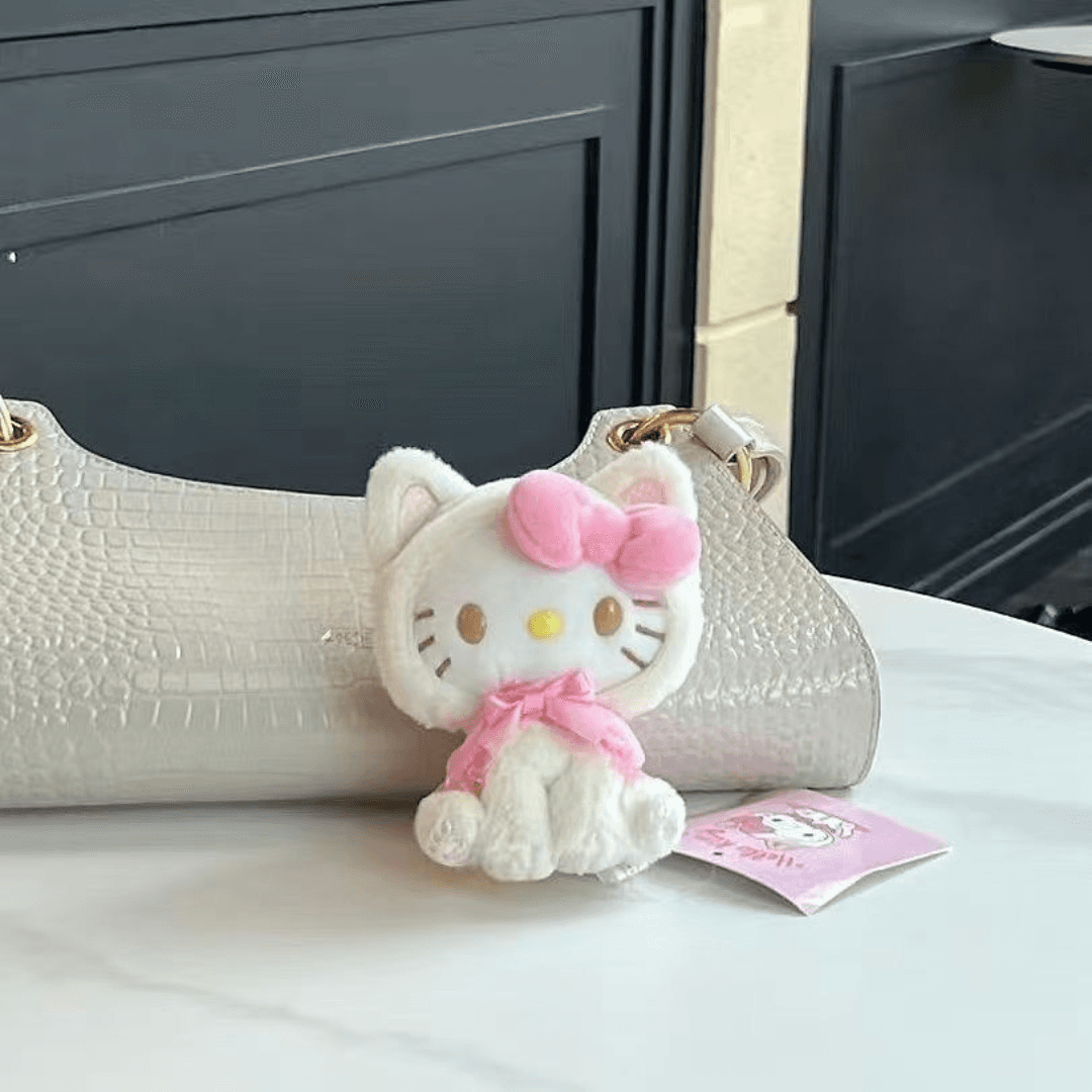 Cute Sanrio Kitty Plush Keychain - Adorable Hanging Pendant for Bags, Keys, and Gifts