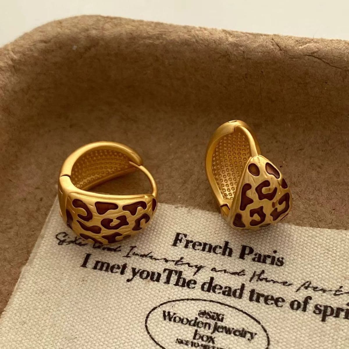 Gold Irregular Texture Stud Earrings – Leopard Pattern Design