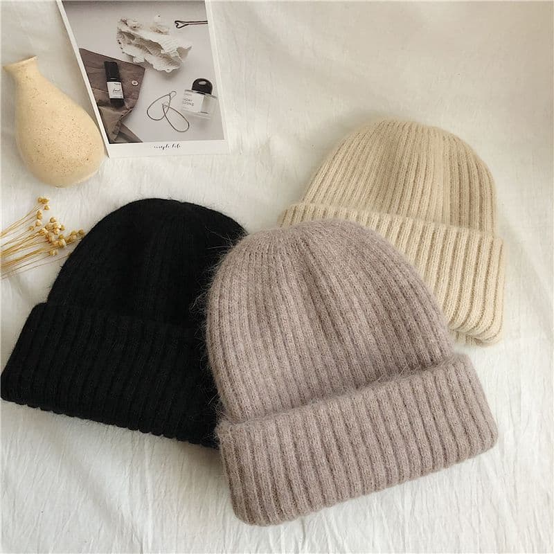 Women’s Double-Layer Rabbit Fur Knit Beanie