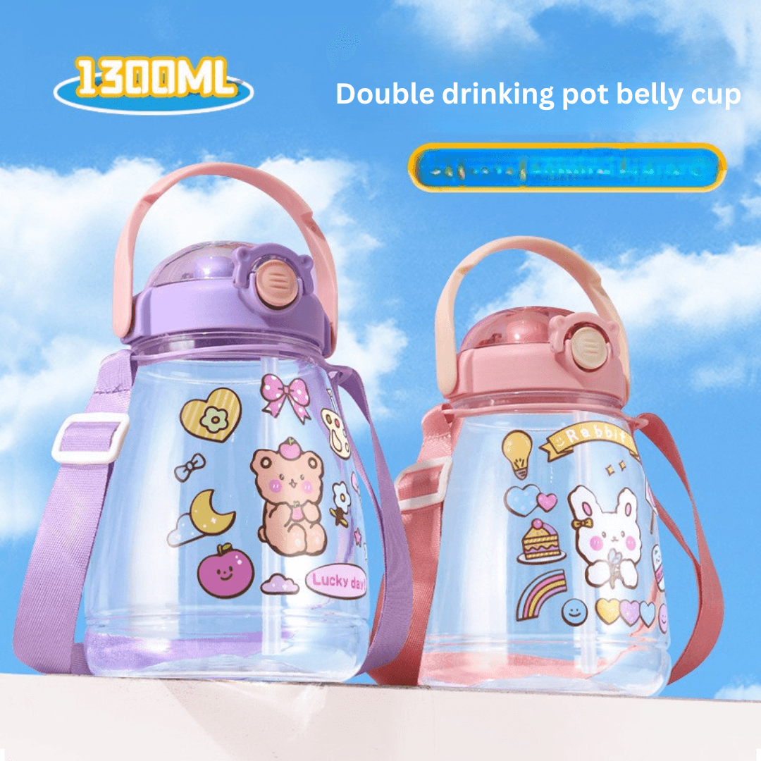 Internet celebrity big belly cup large capacity children's plastic water cup summer portable kettle student straw cup portable kettle customization