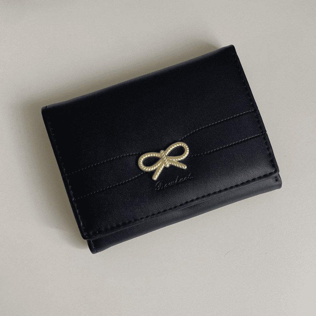 French Style Bow Wallet for Women – Small, Minimalist Bifold Card and Coin Purse