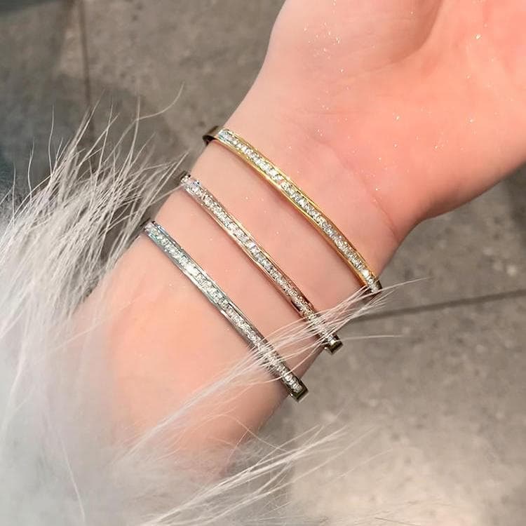 Full Crystal Titanium Steel Bangle Luxury Sparkle Design