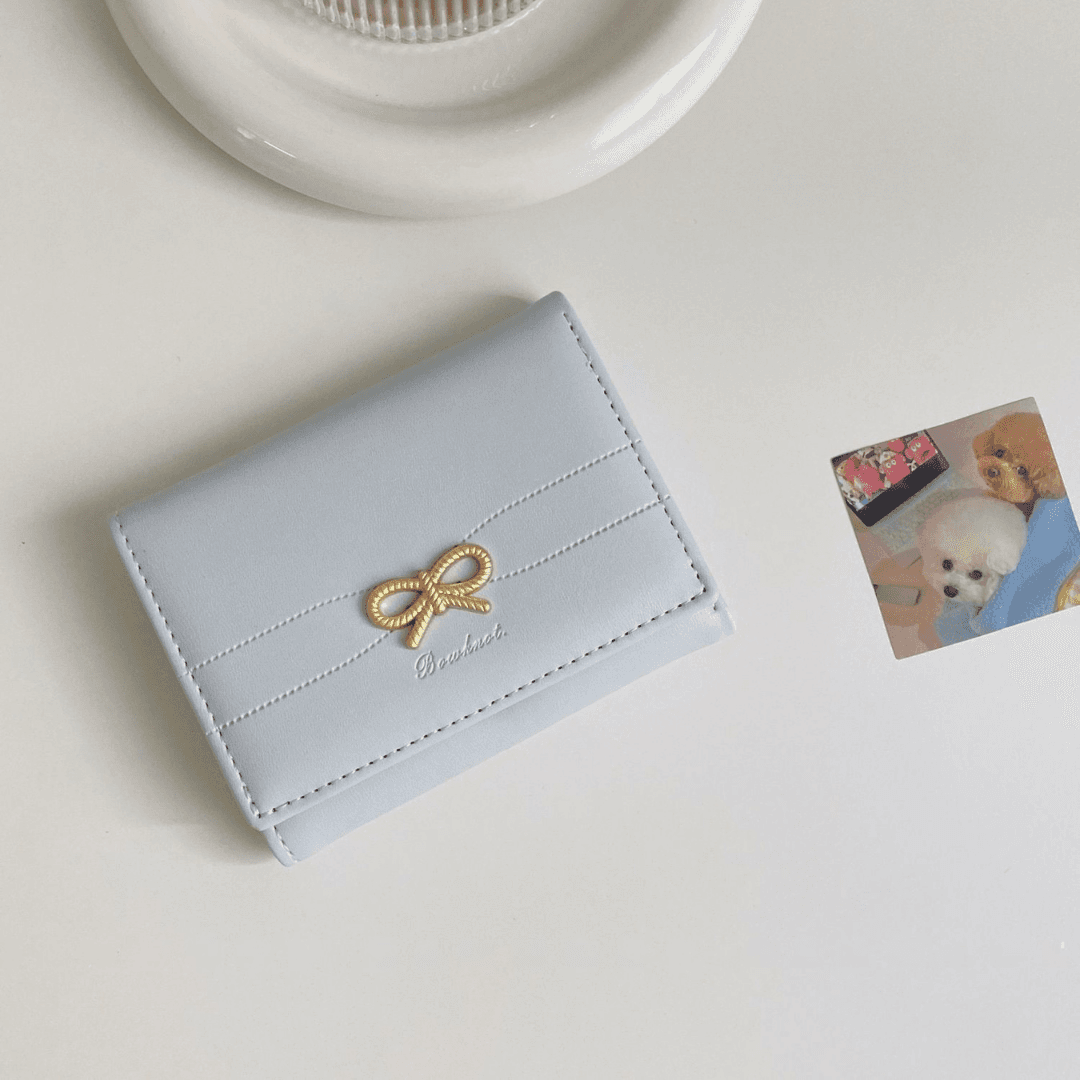 French Style Bow Wallet for Women – Small, Minimalist Bifold Card and Coin Purse