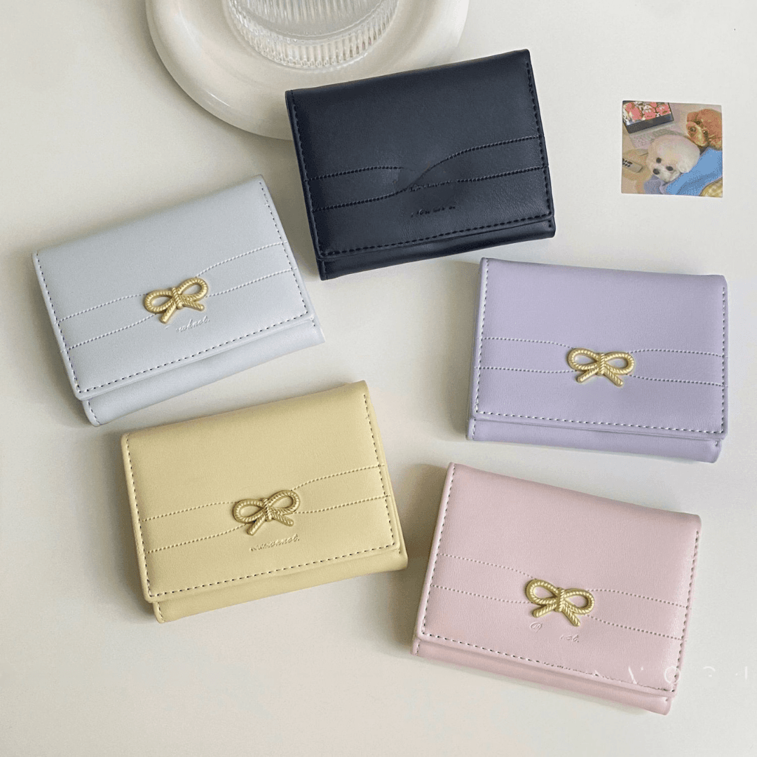 French Style Bow Wallet for Women – Small, Minimalist Bifold Card and Coin Purse
