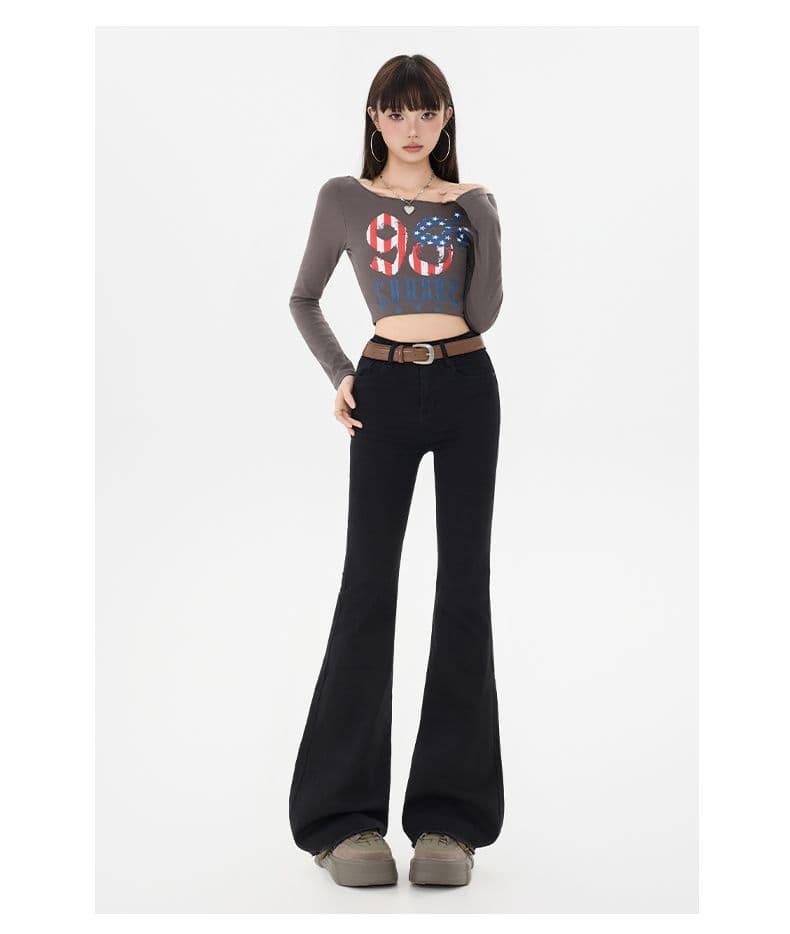 High Waist Stretch Micro Flare Raw Hem Denim Pants