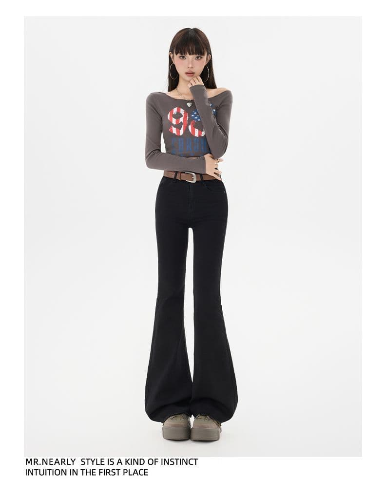 High Waist Stretch Micro Flare Raw Hem Denim Pants