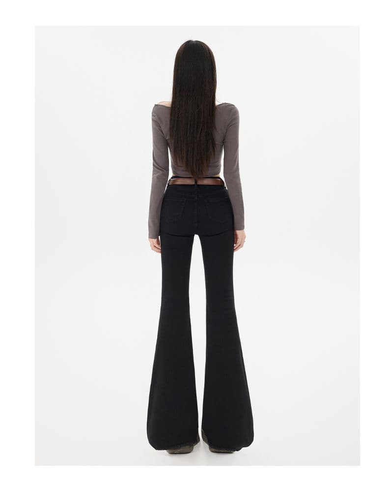 High Waist Stretch Micro Flare Raw Hem Denim Pants