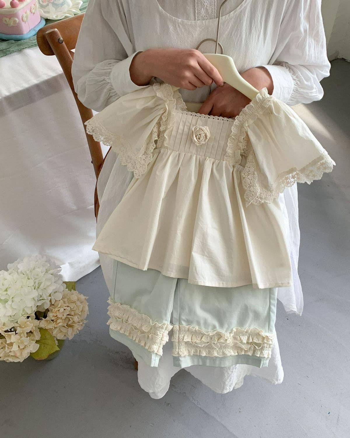 Girls Korean Style Doll Collar Floral Summer Set