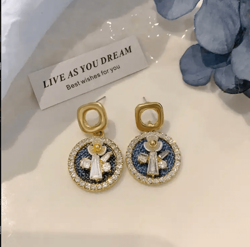 Asymmetric blue advanced exaggerated unique design earrings for women