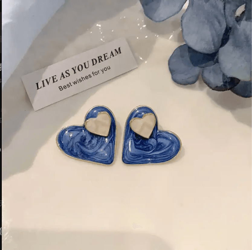 Asymmetric blue advanced exaggerated unique design earrings for women