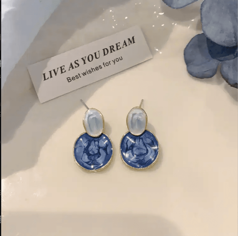 Asymmetric blue advanced exaggerated unique design earrings for women