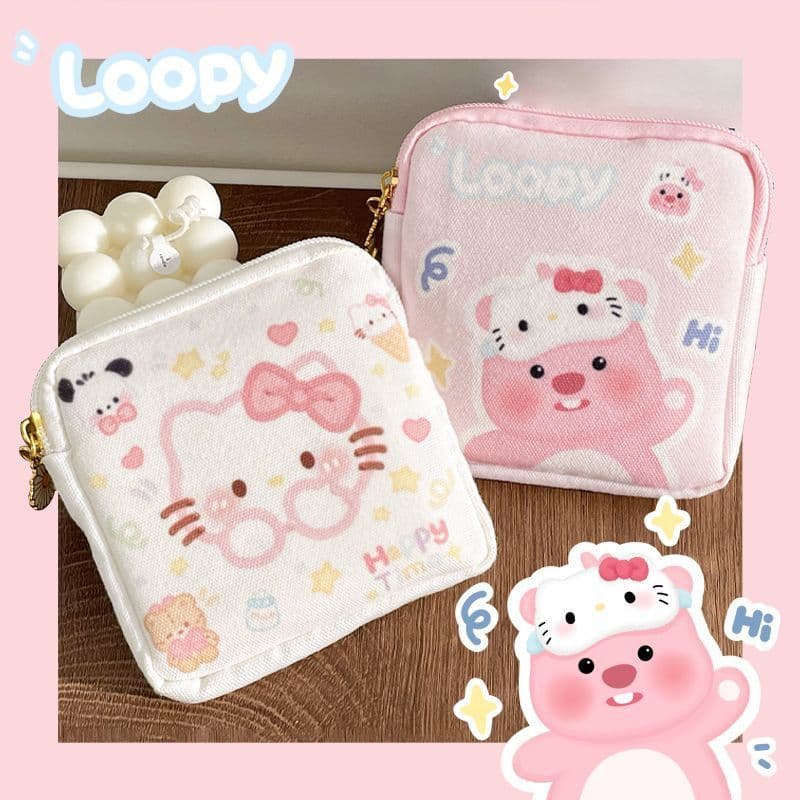 Cartoon Sanitary Pad Pouch - Large Capacity, Portable Menstrual Pad Storage Bag, Cute Girl’s Canvas Bag with Oil Painting KT Design