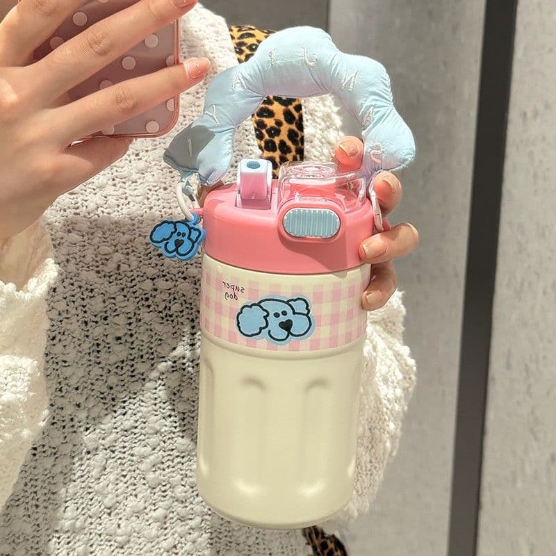 Insulated Water Bottle for Girls – High Aesthetic, Large Capacity, Kids' Portable Student Cup with Straw