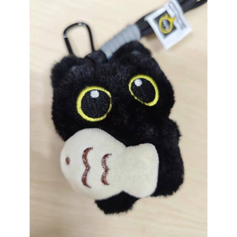 Cute Black Cat Plush Keychain – Big Eyes, Fish Hugging Cat Bag Charm, Creative Couple Keyring
