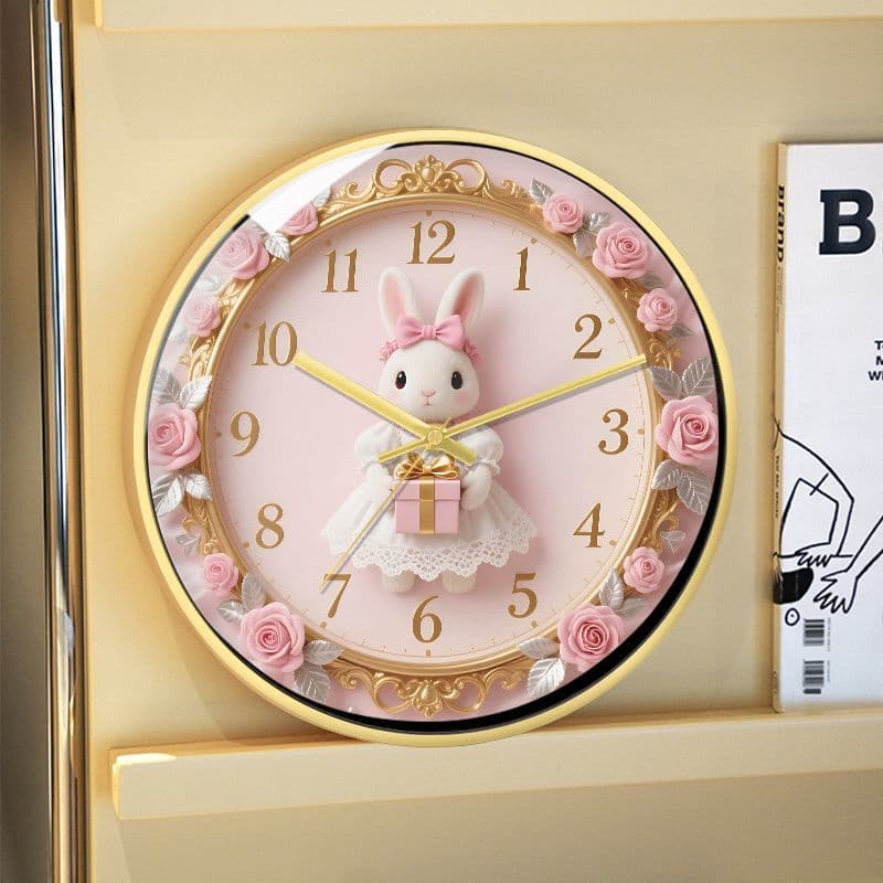 Cute Rococo Bunny Silent Wall Clock