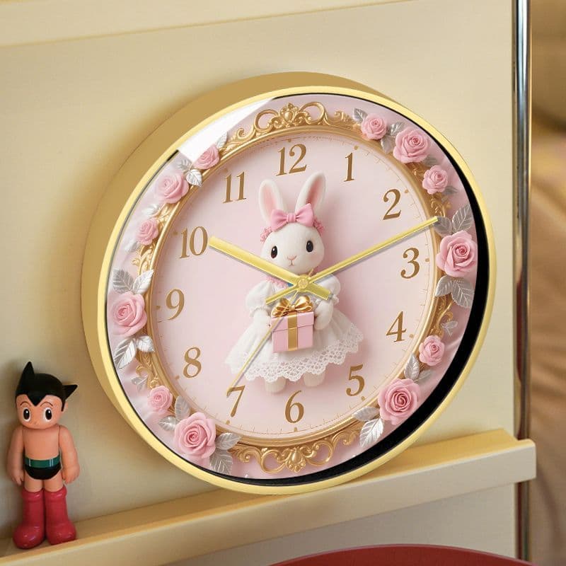 Cute Rococo Bunny Silent Wall Clock