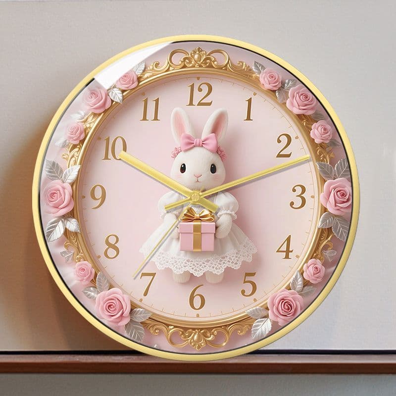 Cute Rococo Bunny Silent Wall Clock