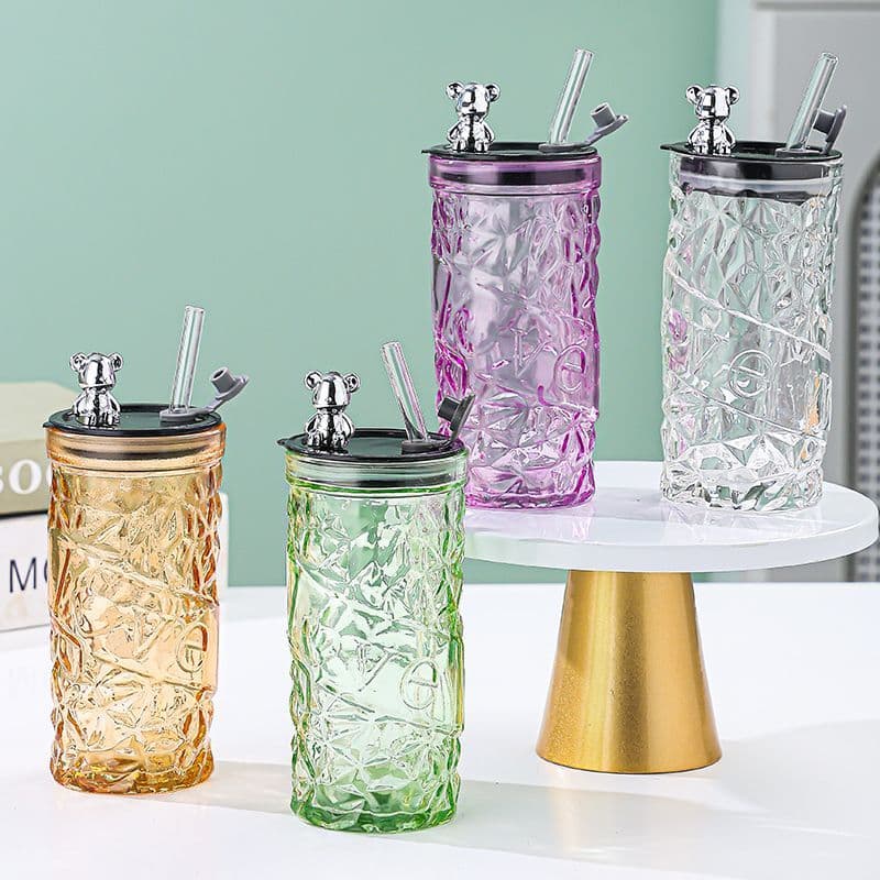 Bear Glass Cup with Lid – Cute Minimalist INS Water & Tea Cup