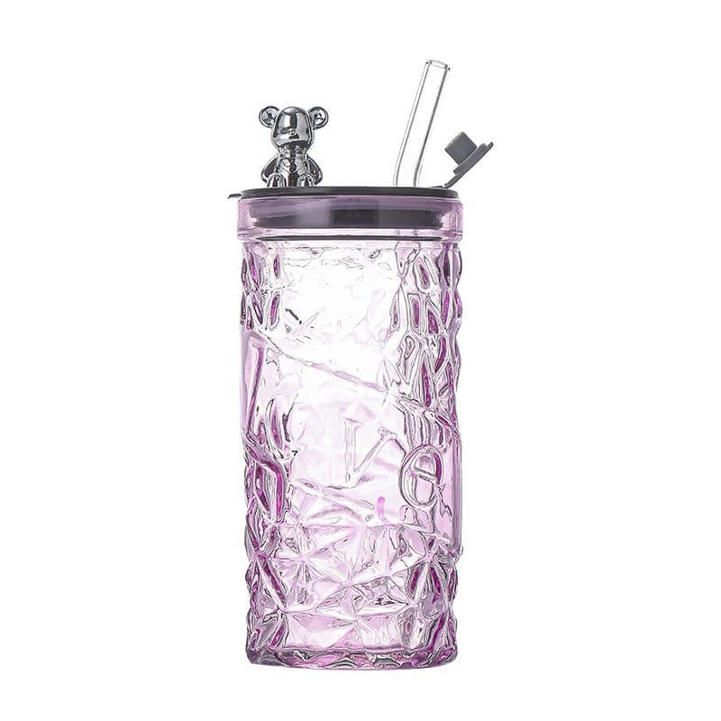 Bear Glass Cup with Lid – Cute Minimalist INS Water & Tea Cup