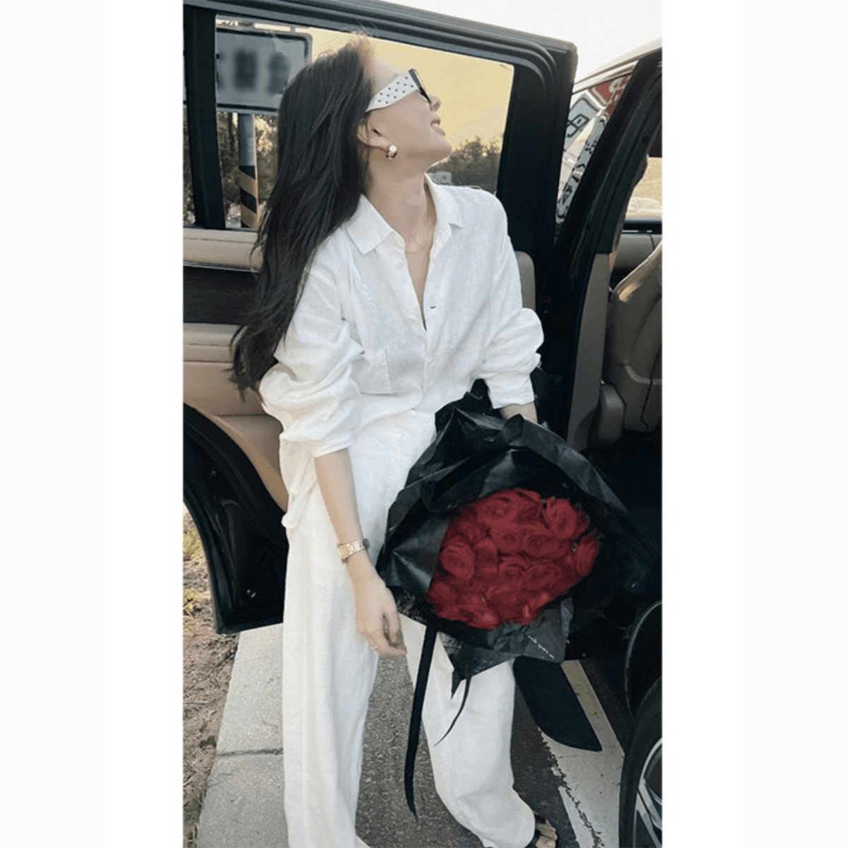 Elegant Plus Size White Two-Piece Set – Flattering Shirt & Pants for Women Coord