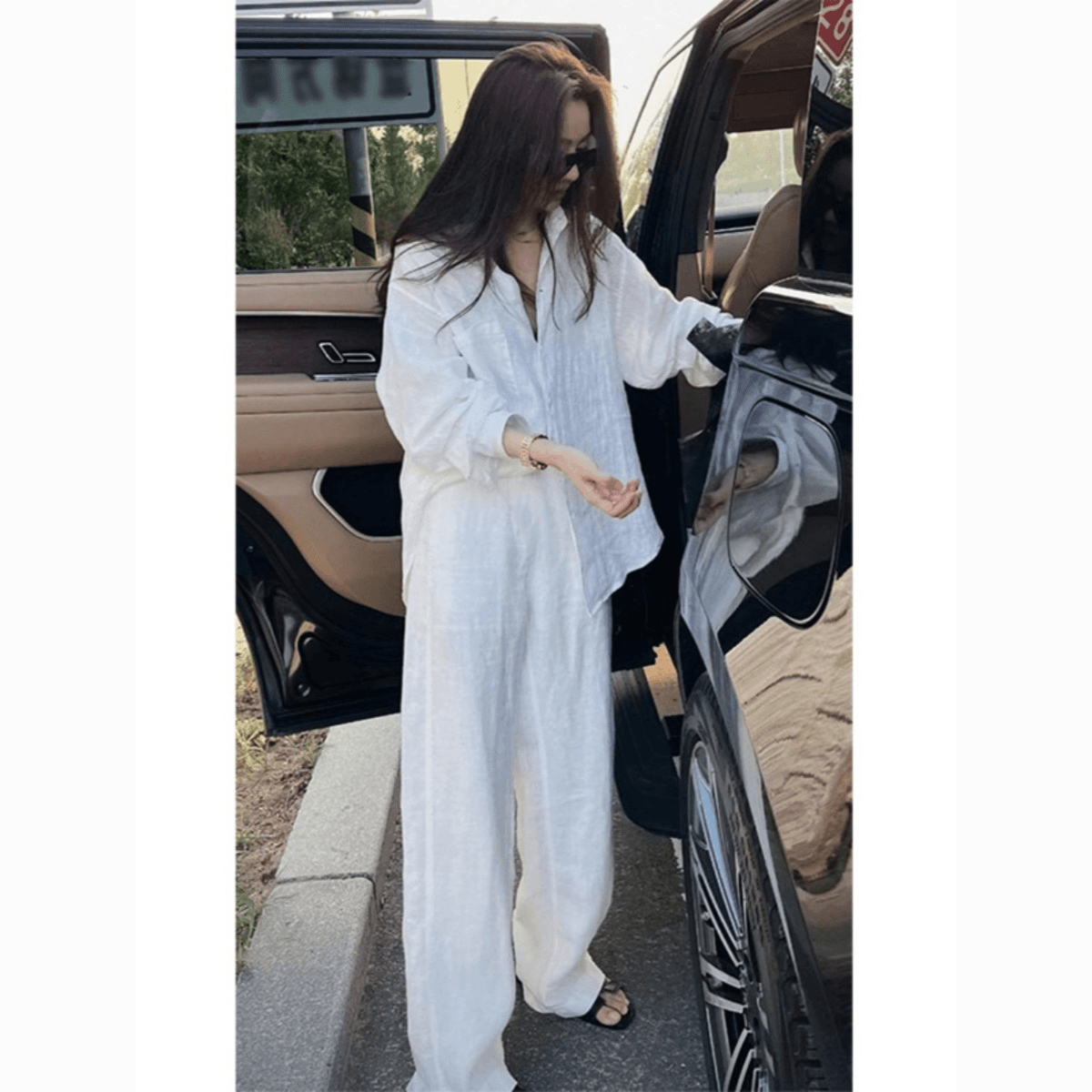 Elegant Plus Size White Two-Piece Set – Flattering Shirt & Pants for Women Coord