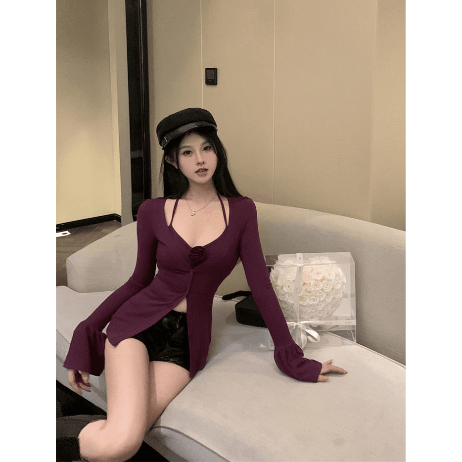 Fatal Attraction Halter Cami & Knit Cardigan Two-Piece Set  Tops