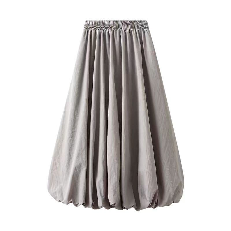 Puff Skirt – Elastic Waist Lantern Bubble Midi Skirt for Women