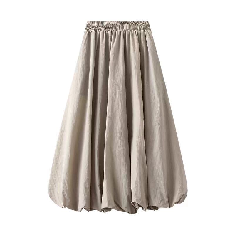 Puff Skirt – Elastic Waist Lantern Bubble Midi Skirt for Women