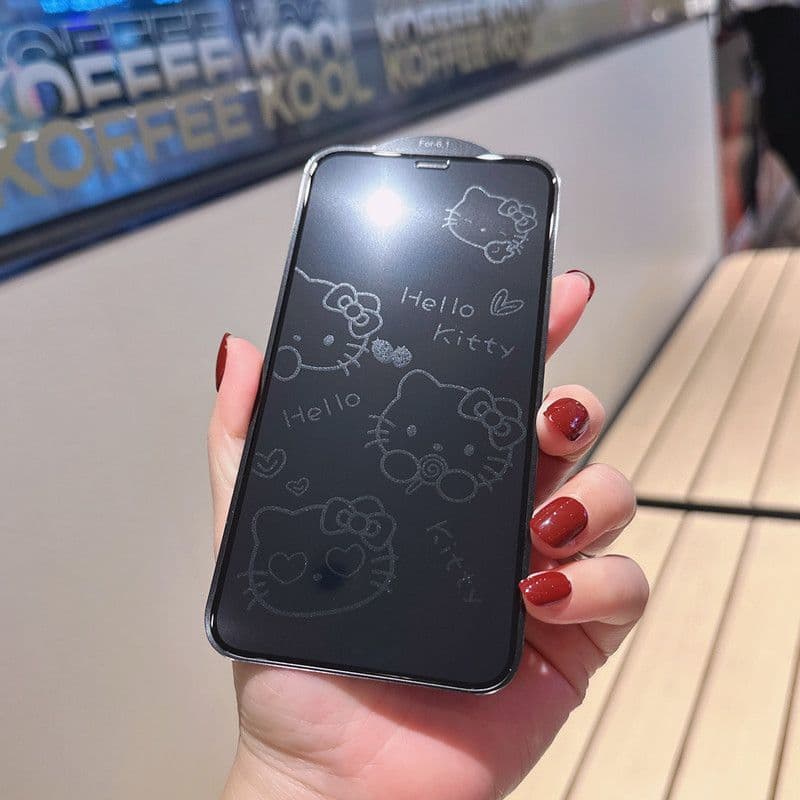 Cute Hello Kitty Tempered Glass Screen Protector – Anti-Fingerprint Cartoon Design