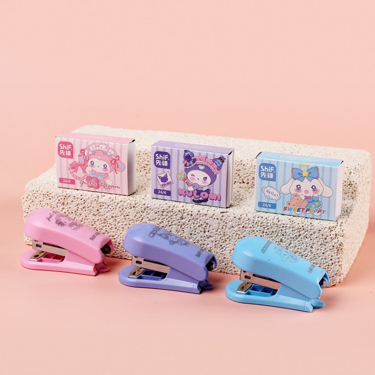 10pcs Mini Cartoon Stapler Set Portable Small Staplers