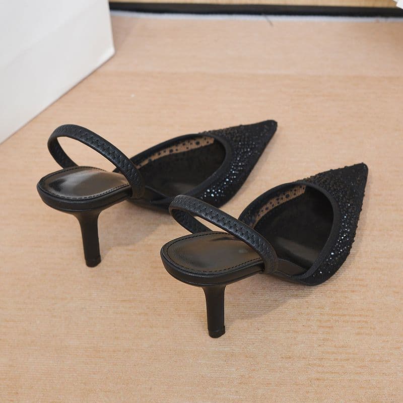 Elegant Rhinestone Pointed Toe Slingback Heels