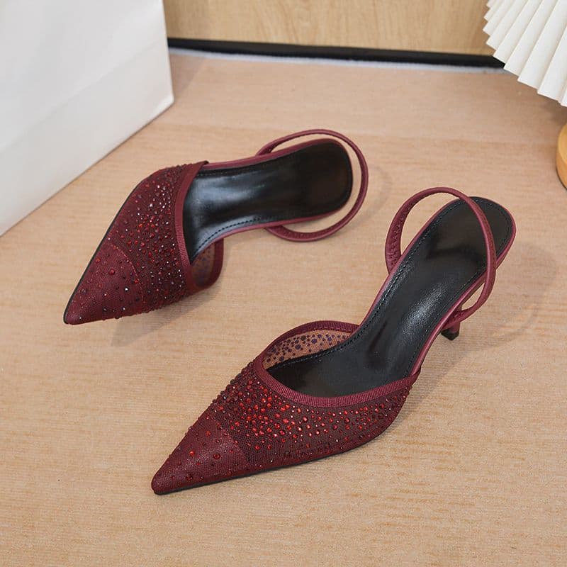 Elegant Rhinestone Pointed Toe Slingback Heels
