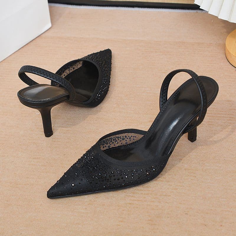 Elegant Rhinestone Pointed Toe Slingback Heels
