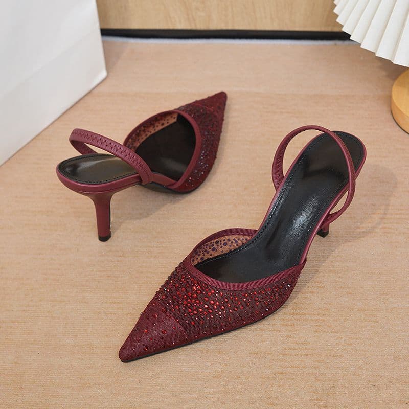 Elegant Rhinestone Pointed Toe Slingback Heels