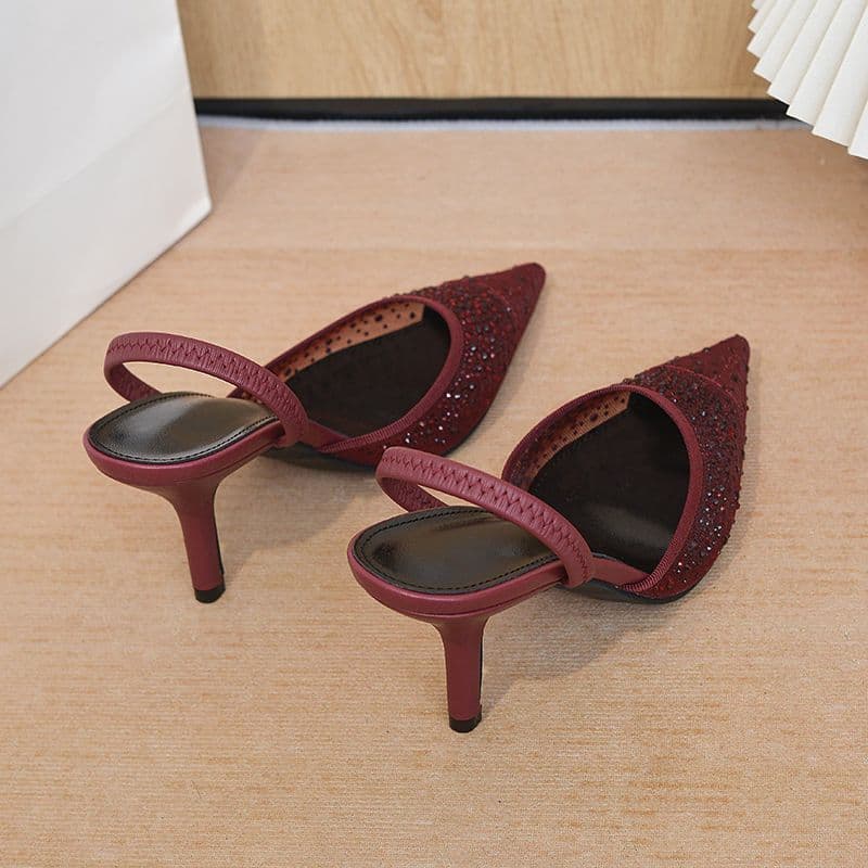 Elegant Rhinestone Pointed Toe Slingback Heels