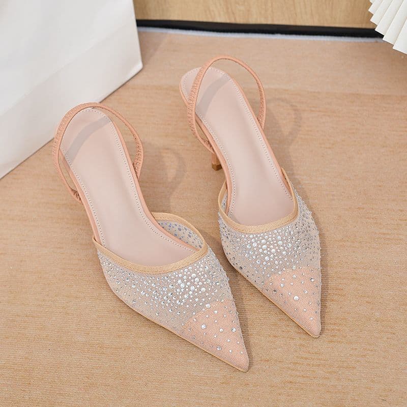 Elegant Rhinestone Pointed Toe Slingback Heels