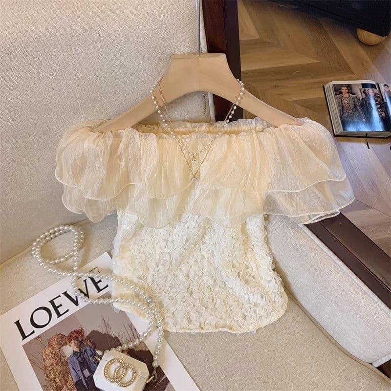 Sweet & Spicy French Off-Shoulder Lace Ruffle Top