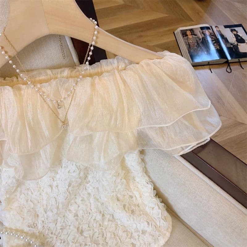 Sweet & Spicy French Off-Shoulder Lace Ruffle Top